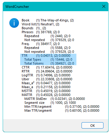 Type-to-token ratio window