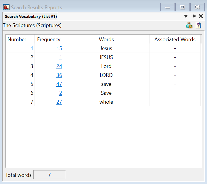 Search Vocabulary Report without Associated Words enabled