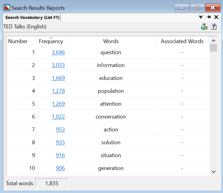 Search Vocabulary Report *tion