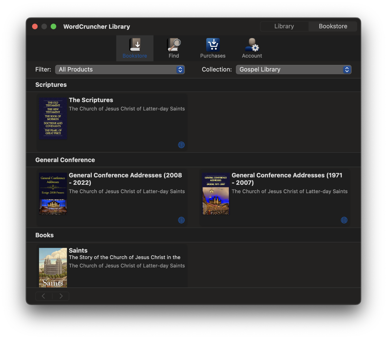 screenshot of the new Mac version bookstore