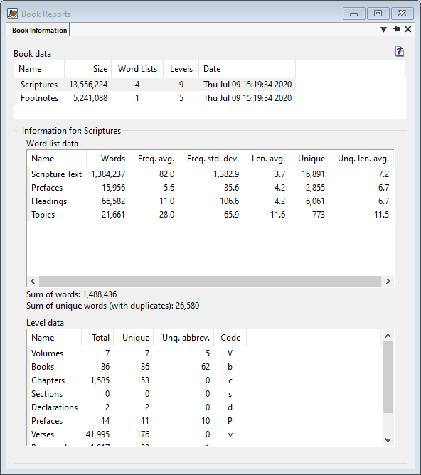 Example of book information report