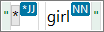 Example of an adjective wildcard followed by girl as a noun in the search bar