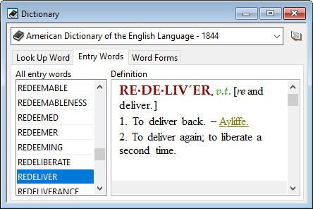 Example of the dictionary entry words tab