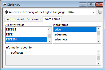 Example of the dictionary word forms tab