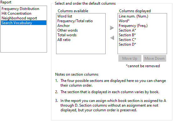 Example of search vocabulary options